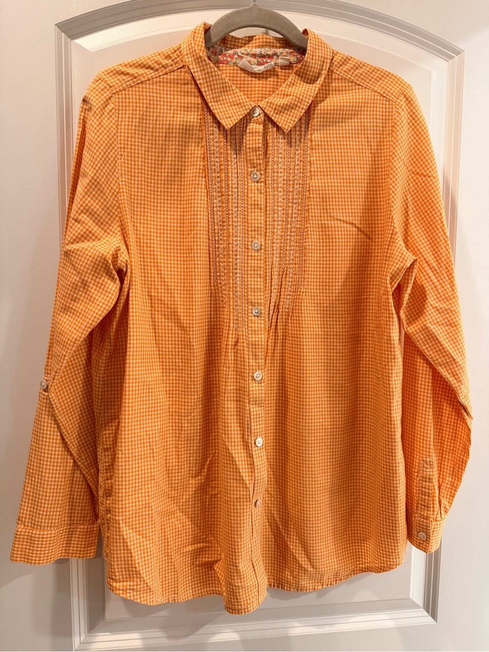 EUC - Vintage Uncommon Threads J.Jill Women's Orange Gingham Button-Down Shirt M